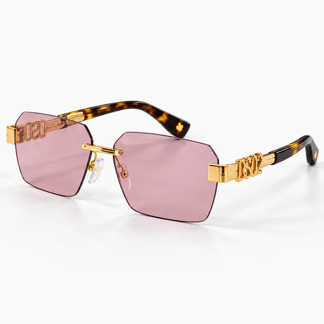 Occhiali da sole Dsquared2 senza montatura, con lenti rosa e astine tartarugate
